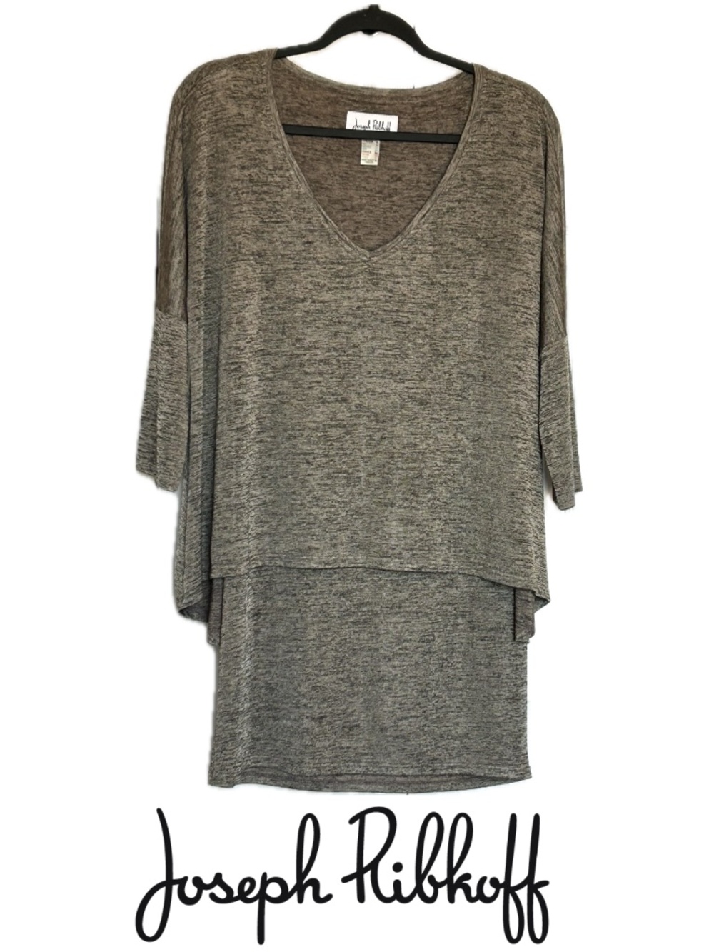 Like New Joseph Ribkoff Layered Tunic Gold/Taupe Knit V-Neck Size 8